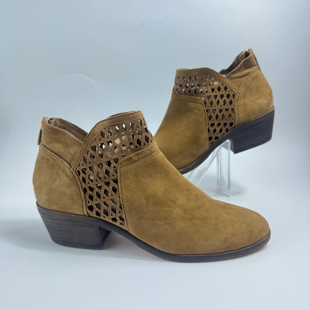 Vince Camuto Perdula Brown Suede Laser Cut Ankle Boots VC-PERDULA Women Size 9M